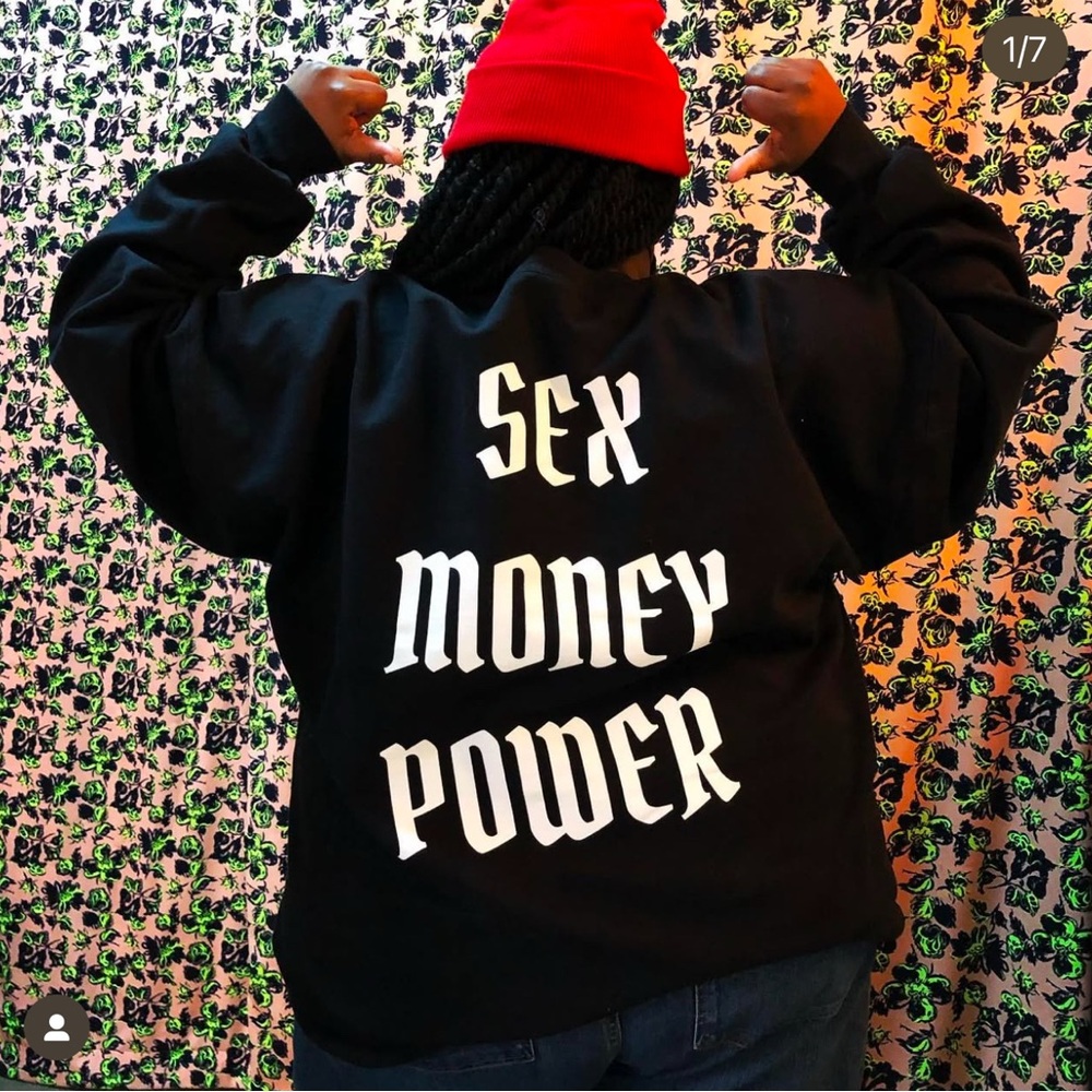Rebel Rebel Sex Money Power Black Grunge Crewneck Pullover Sweatshirt Size Large
